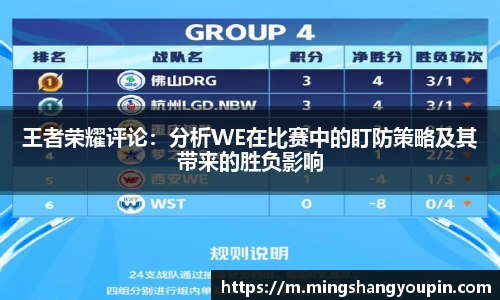 王者荣耀评论：分析WE在比赛中的盯防策略及其带来的胜负影响